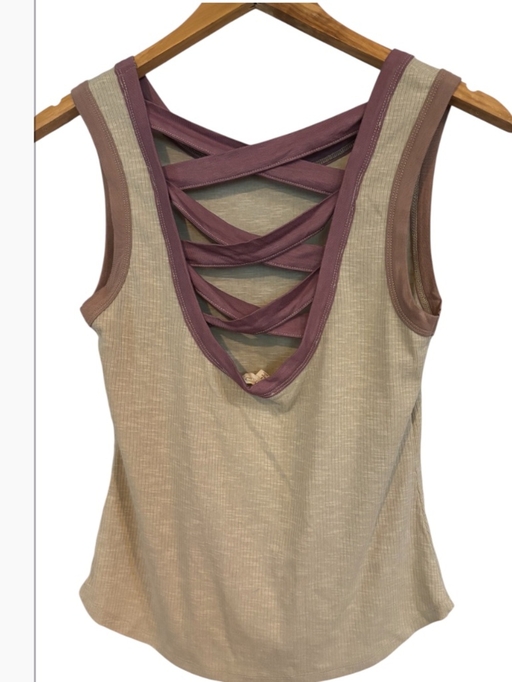 Hem & Thread Crisscross Back Tank Top in Taupe and Mauve NWT